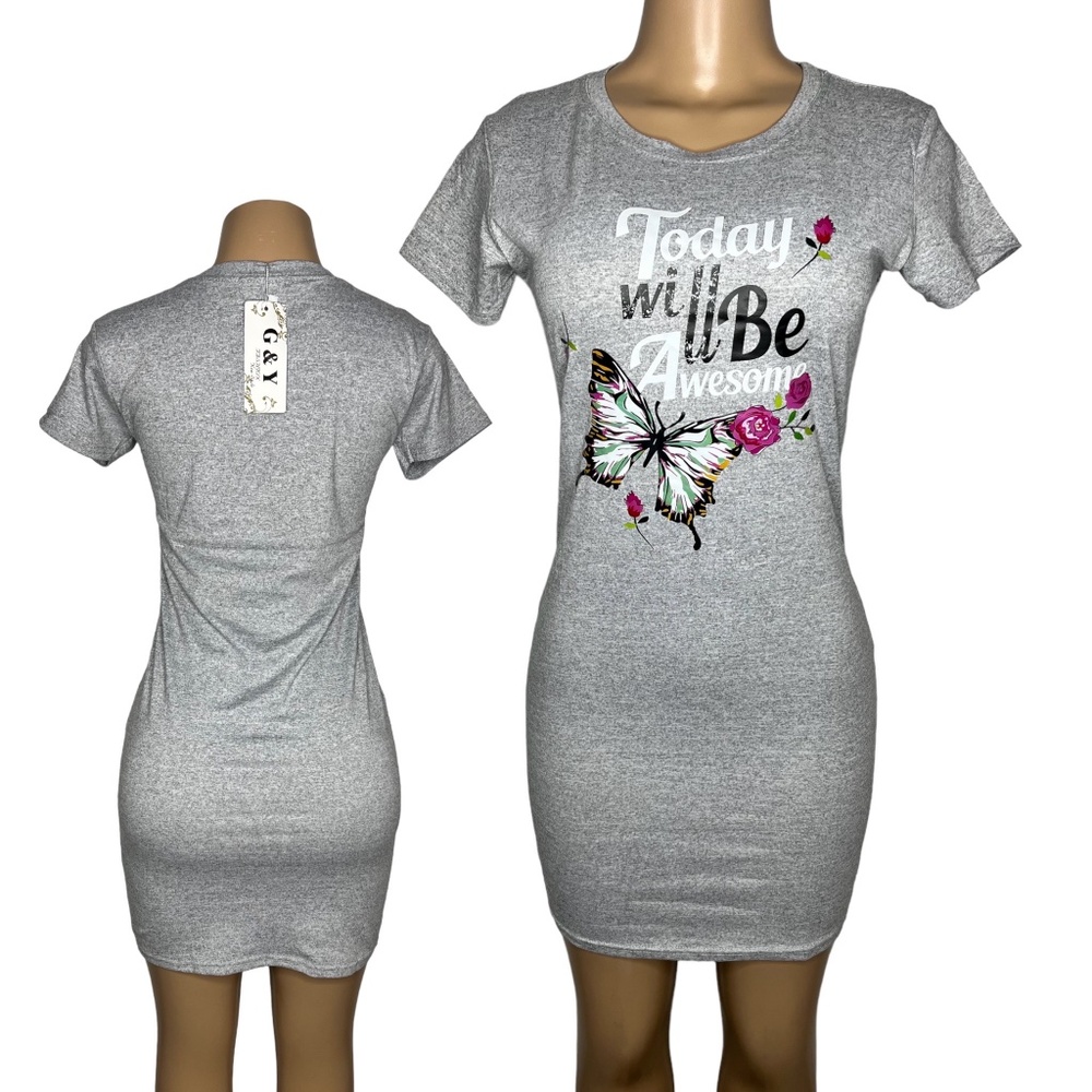 New Size S and M Stretchy Gray T-Shirt Women Dress Bodycom Short Sleeve Dress